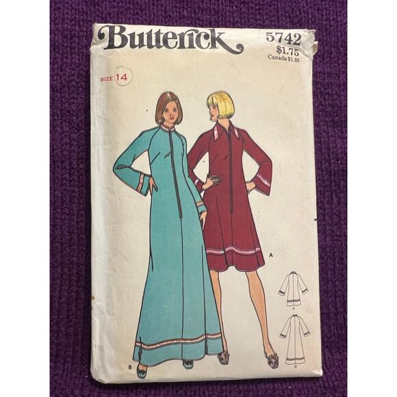 Butterick 5742 Pattern house coat robe 1970s size 14 - Picture 2 of 7